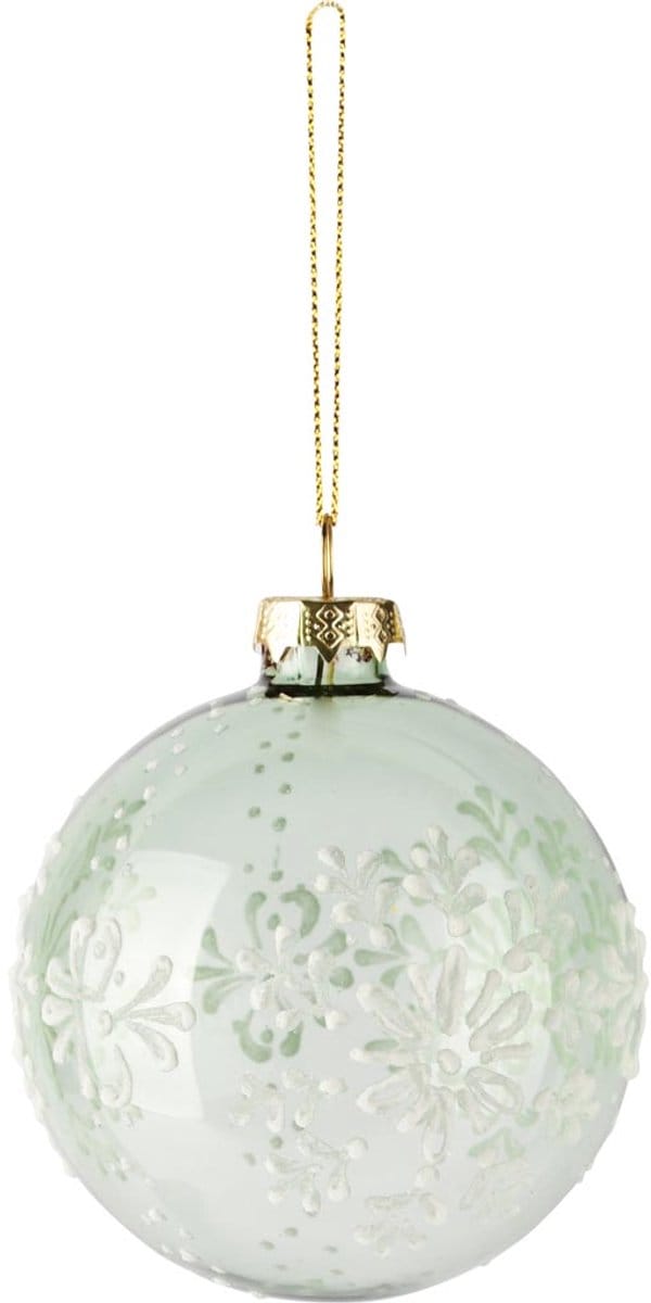 Dekoratief | Hanger bal m/bloemen, groen/wit, glas, 8x8x8cm | A255280