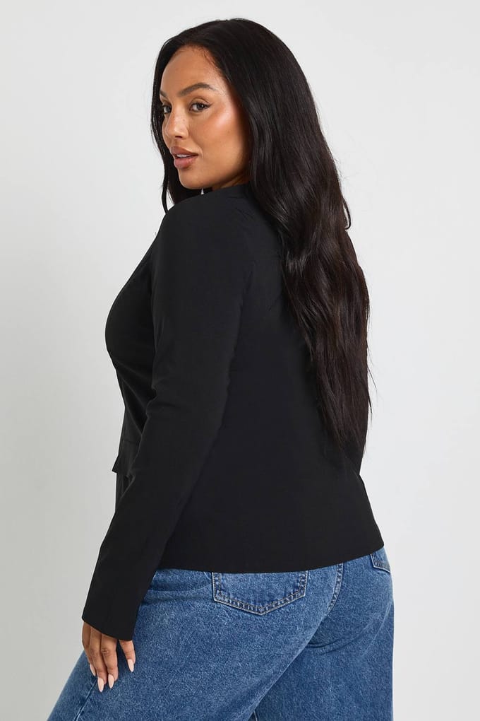 boohoo Dames Plus lange versierde top met knoopsluiting | Zwart | Maat: 46