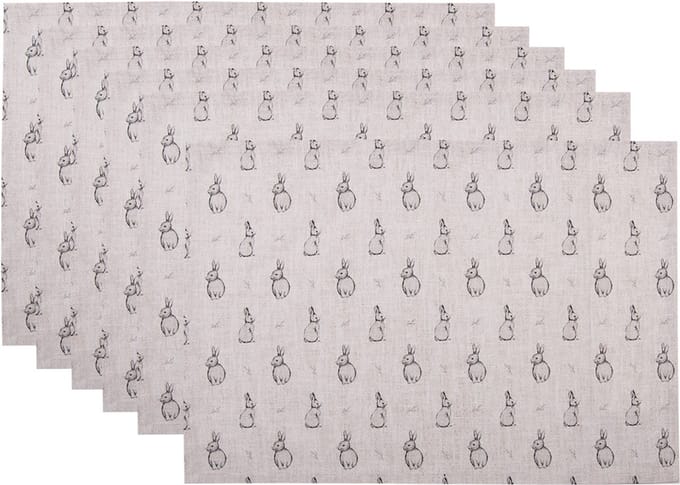 Clayre & Eef Placemats Set van 6 48x33 cm Beige Grijs Katoen Konijn