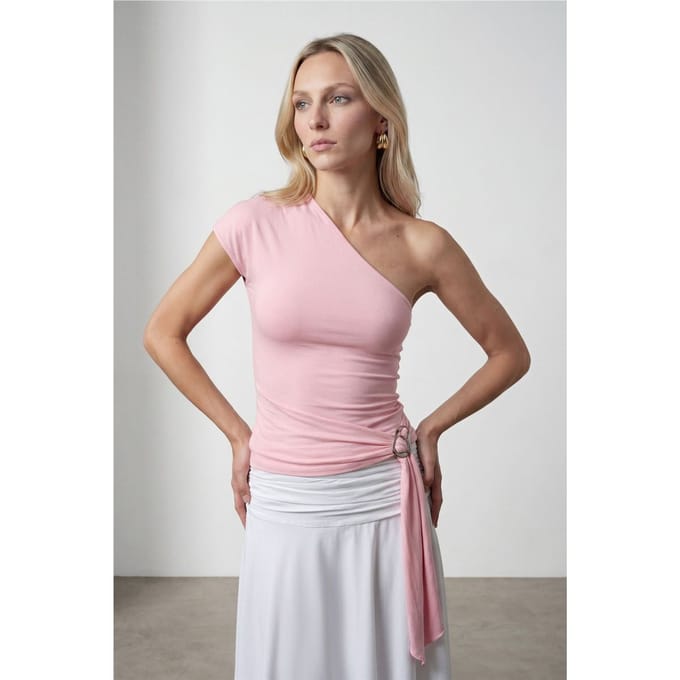 Slim Fit Off-Shoulder Jersey Blouse Met Strikdetail