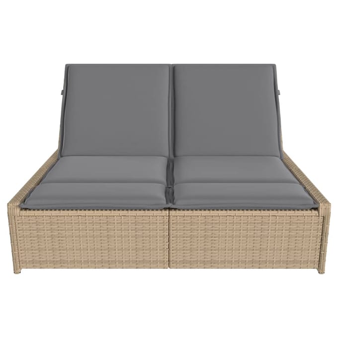 vidaXL - Ligbed - 2-persoons - met - kussens - poly - rattan - beige