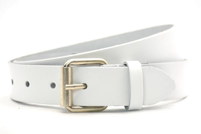 Leren kinderriem wit 3 cm breed - Witte Kinder riem - Echt Leer - Maat: 75 - Totale lengte riem: 90cm