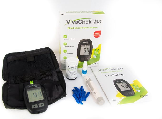 VivaChek Ino start pakket inclusief 25 lancetten, lancing device en 25 strips