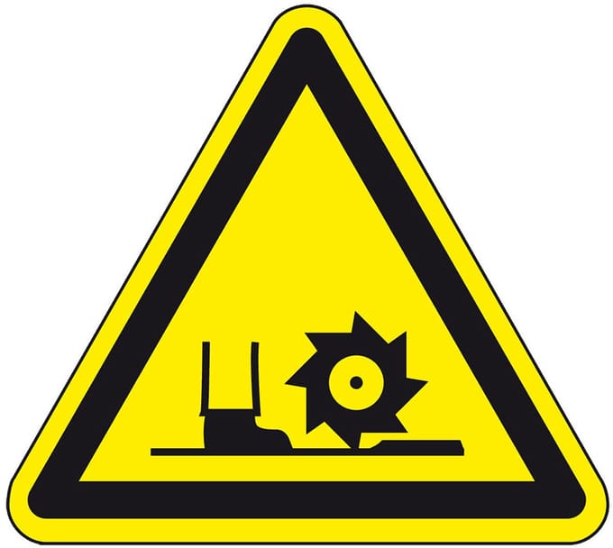 Waarschuwingssticker draaiende frees 25 mm - 10 stuks per kaart