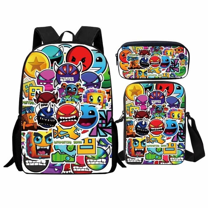 Geometry Dash Student Rugzak 3-delige Set, Geometry Dash Rugzak, Schoudertas, Etui