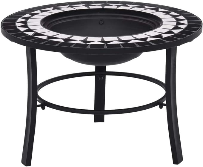 Vuurschaal Mozaïek - Buitenhaard Terras - Sfeerverwarming Buiten - Keramiek Staal - 68 cm Diameter - Zwart Wit