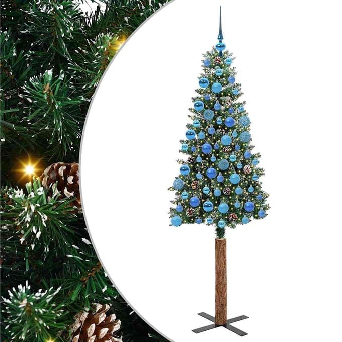 vidaXL - Slanke - Kerstboom - Groen - 180 - cm - PVC - en - massief - dennenhout