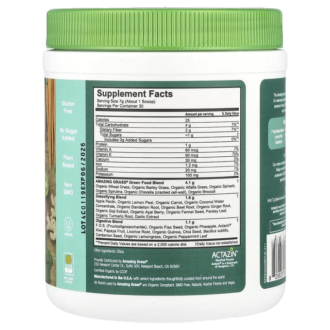 Amazing Grass, Superaliment vert, détox et digestion, 220 g (210g)