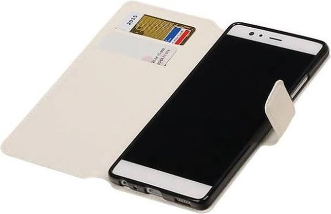 Cross Pattern TPU Bookstyle Wallet Case Hoesje Geschikt voor Huawei P9 Wit