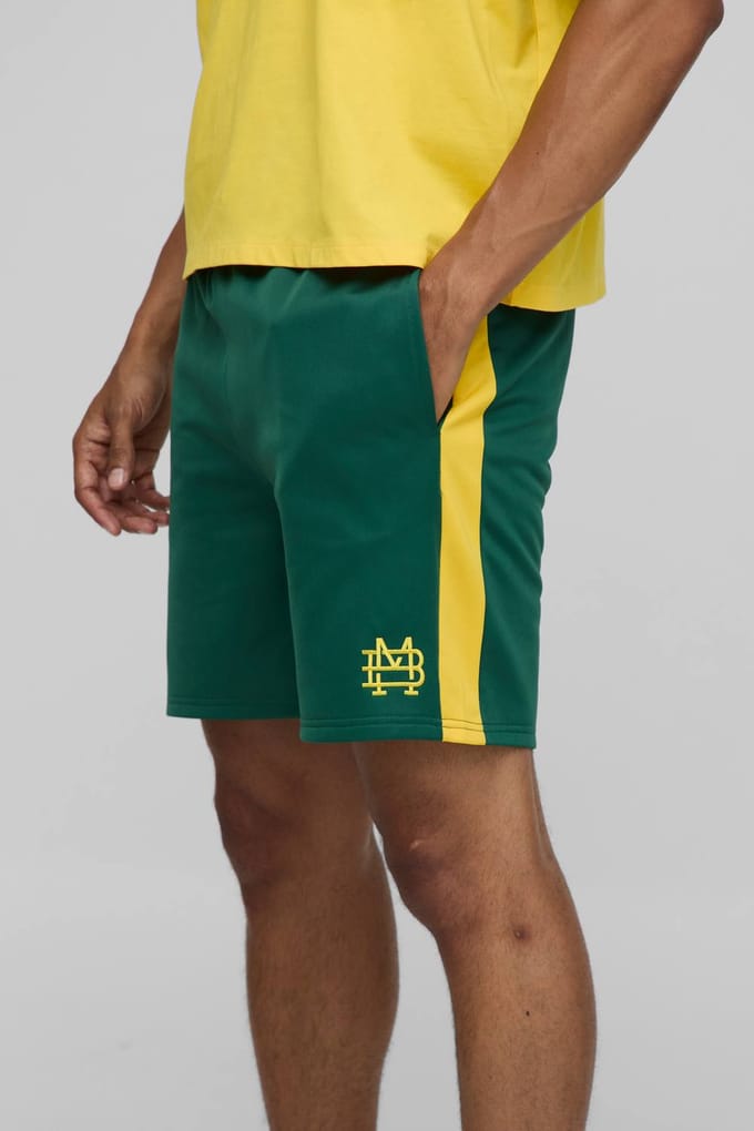 Elasticated Waist Relaxed Short Length Tricot Colour Block Shorts | Dark Green | Size Small