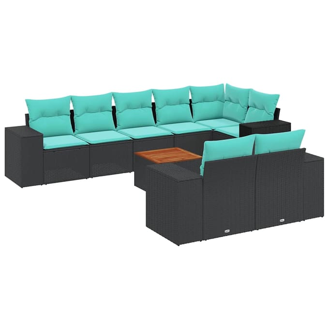 vidaXL - 9-delige - tuinbankset - met - kussens - van - zwart - polyrotan