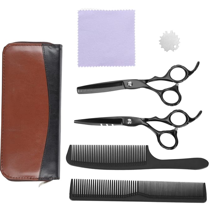 Ciseaux de Coupe de Cheveux Ensemble Ciseaux à Effiler/Ciseaux à Effiler avec Peigne Ensemble de Ciseaux de Coiffure black