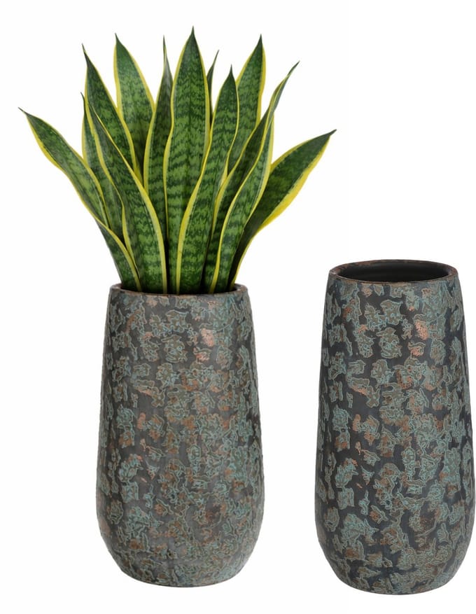 Mica Decorations Bloempot hoog Clemente - 2x - 35 x 17 cm - groen/koper - keramiek - vaas