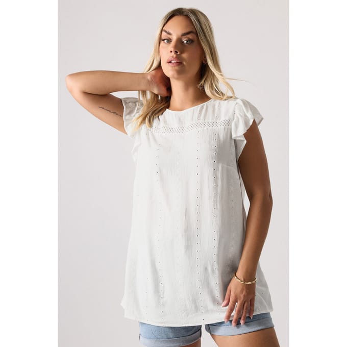 Yours Witte Top Met Borduurwerk En Textuur Size 46