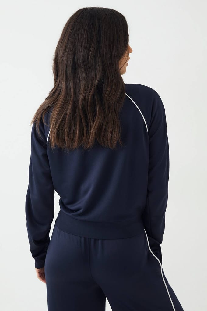 Dames DSGN Studio Tricot Paspel Detail Ritssluiting Trainingsjack | Navy | Maat: Small
