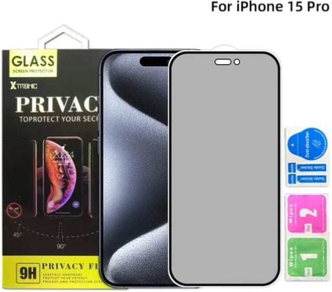 Screenprotector geschikt voor iPhone 15 Pro - Extra Sterk en Veilig 9H Geharde Glasbescherming - Screenprotector Privacy