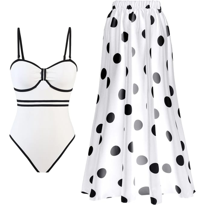 Maillot de bain une pièce amincissant avec jupe ronde M white