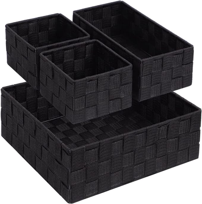 Geweven Opbergdozen - Lade Manden - Ruimte Besparen - Met Staaldraad Frame - Set van 4 - Zwart