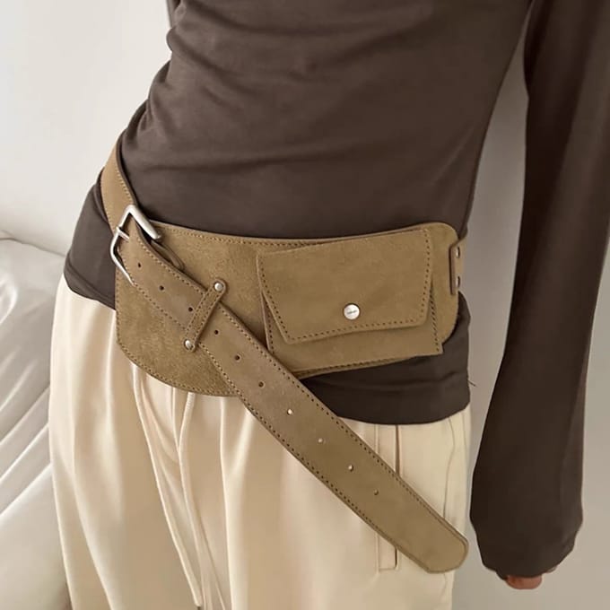 Suède Riem met Tas Dames - Cognac Bruin Decoratieve Ceinturtasje - Modieus Accessoire