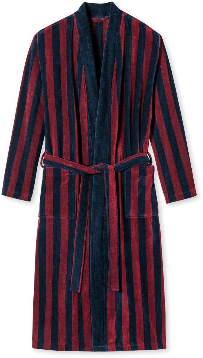 SCHIESSER Essentials badjas - heren badjas zacht velours bordeaux gestreept