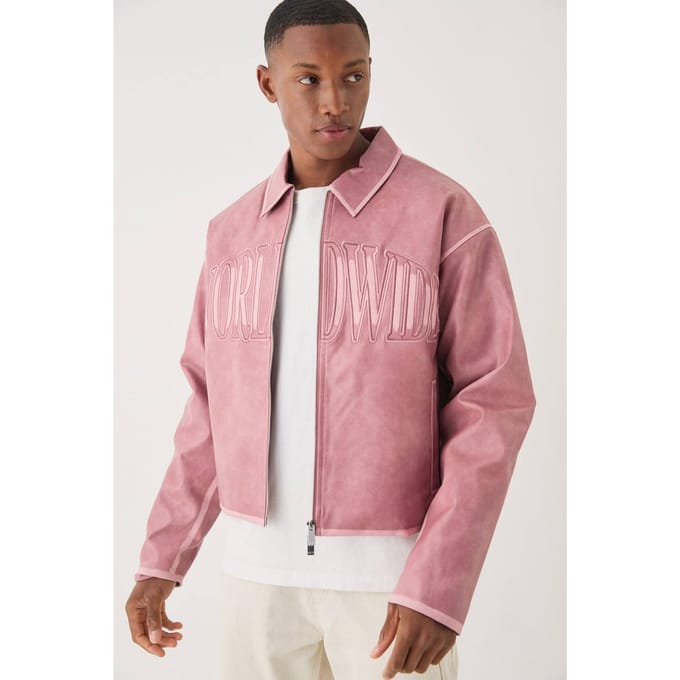 Boxy Tumble PU Applique Harrington Jas In Roze | Pink | Size Medium