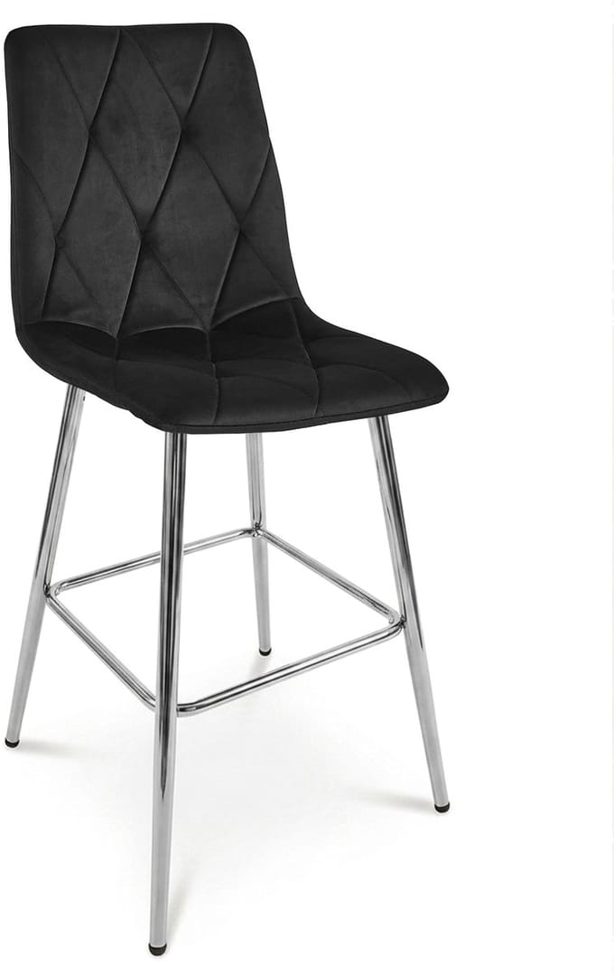Barkruk LIBRA - Zwart fluweel - zilveren metalen poten - Modern design