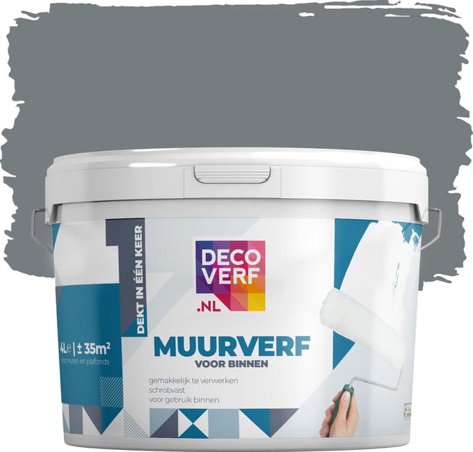 Decoverf muurverf mat grafiet, 4L