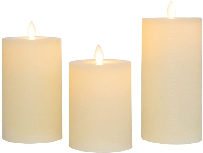 Anna's Collection LED kaars oplaadbaar flame effect rustiek set 7.5 cm ivoor 3 stuks