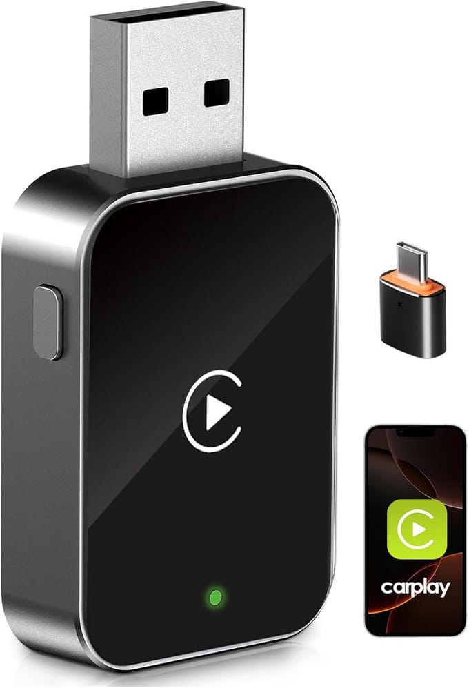 Draadloze Carplay-adapter voor CarPlay, converteren van bekabeld naar draadloos met USB & Type-C