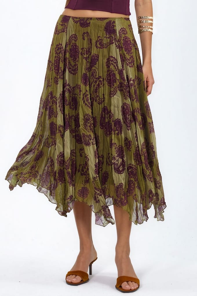 Hoge Taille Paisley Chiffon Maxi Rok