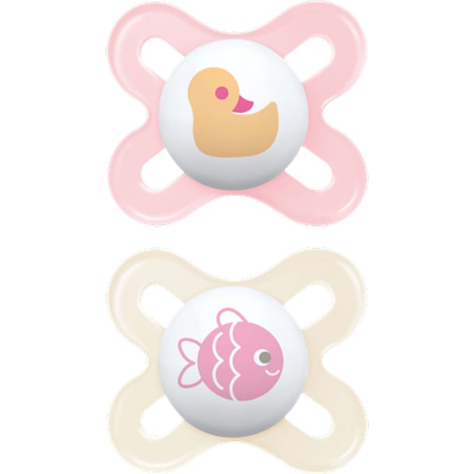 MAM Start Pink Cute Duck & Fish Design 0–2M Fopspeen – 2 stuks