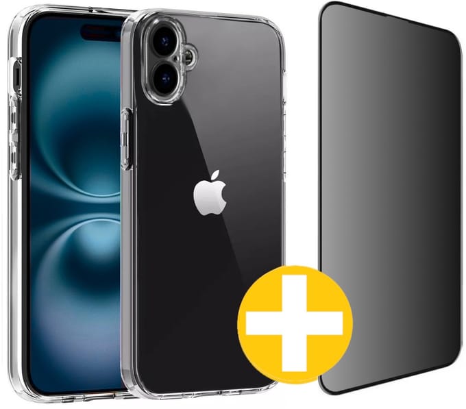 Hoesje en Privacy Screenprotector Combi Geschikt Voor iPhone 16 Plus - Transparant Hoesje + Privacy Glas
