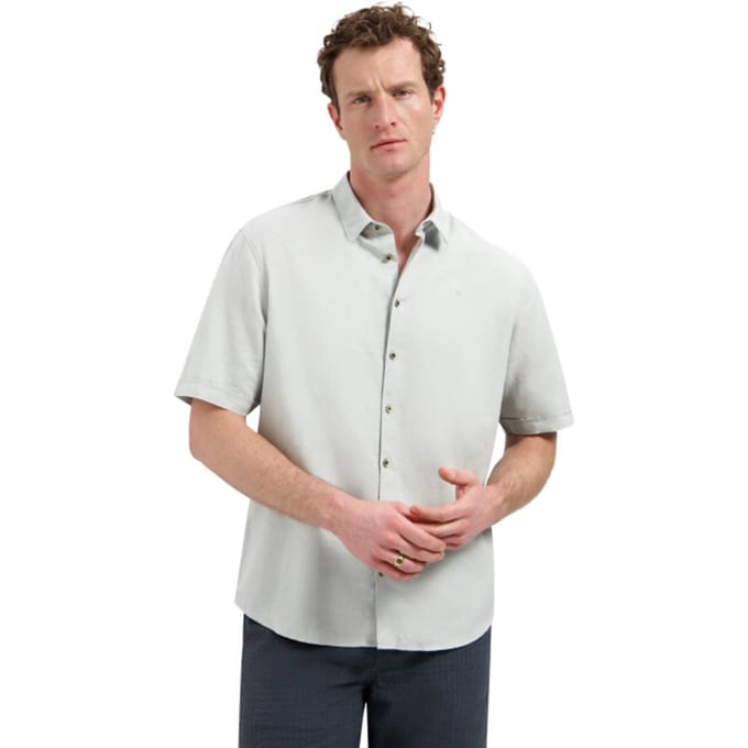 No Excess Shirt short sleeve with linen dusty green