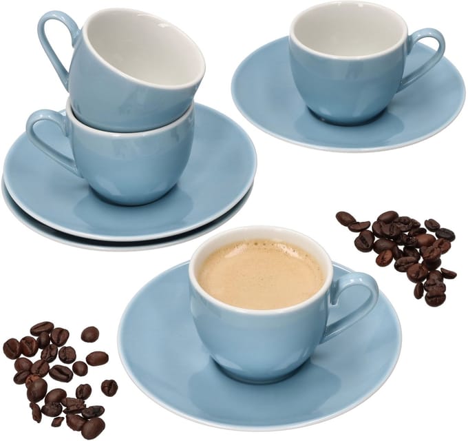 Set van 4 Nordic Blue Doppio espressokopjes met schotels - 406474 + 406481