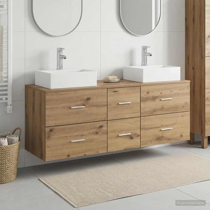 vidaXL - Badkamerkast - set - 3 - st - Artisanaal - eiken - 129 - x - 41 - x - 79,5 - cm