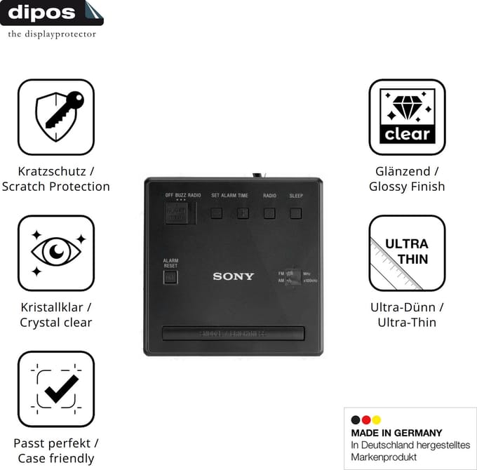 dipos – 2x Beschermfolie geschikt voor Sony ICF-C1 | Krasbestendige & heldere Screenprotector Ultra-Thin
