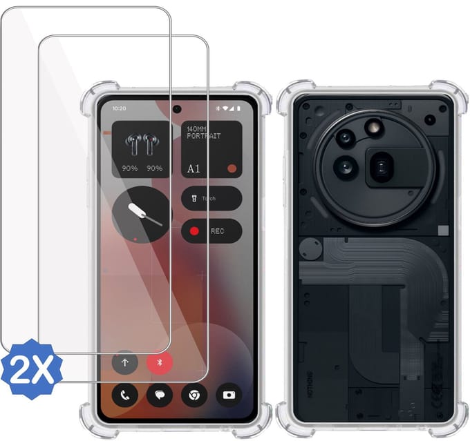 TechNow Hoesje + 2x Screenprotector geschikt voor Nothing Phone (3a) Pro – Hoesje Screenprotector - Tempered Glass - Extreme Shock Case Transparant