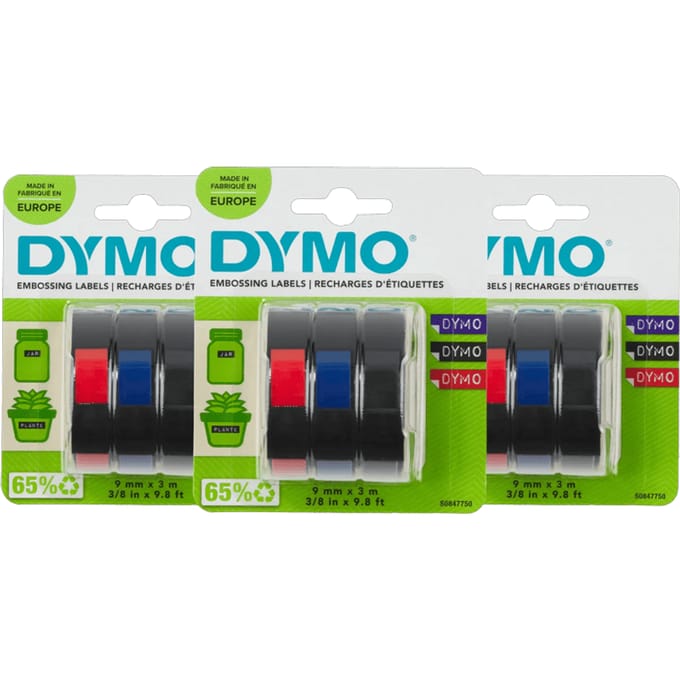 DYMO Embossing Tape 9mm 3 kleuren 3-pack
