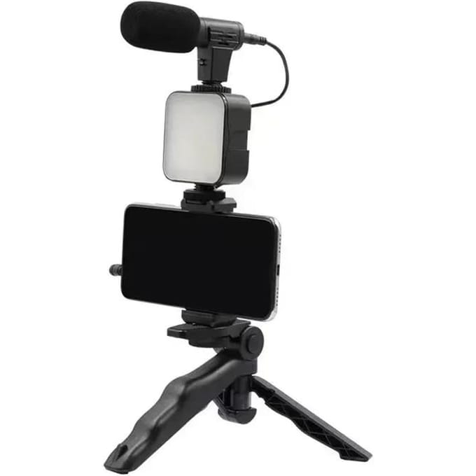 Mobiele statiefset met microfoon LED-invullicht handheld live-uitzending mini draagbare fotografie live-uitzending invullicht black