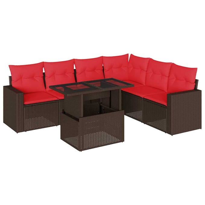 vidaXL - 7-delige - tuinbankset - met - kussens, - bruin - polyrotan
