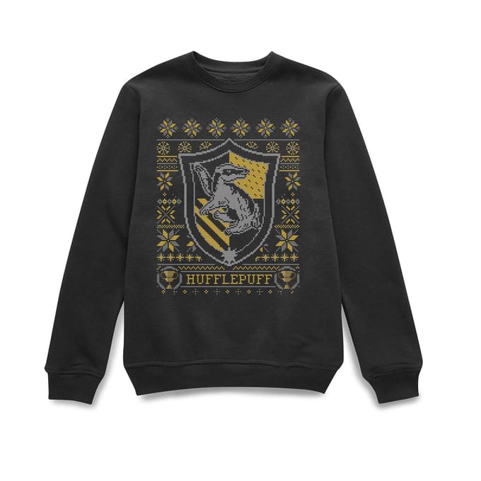 Harry Potter Hufflepuff Crest kersttrui - Zwart - S