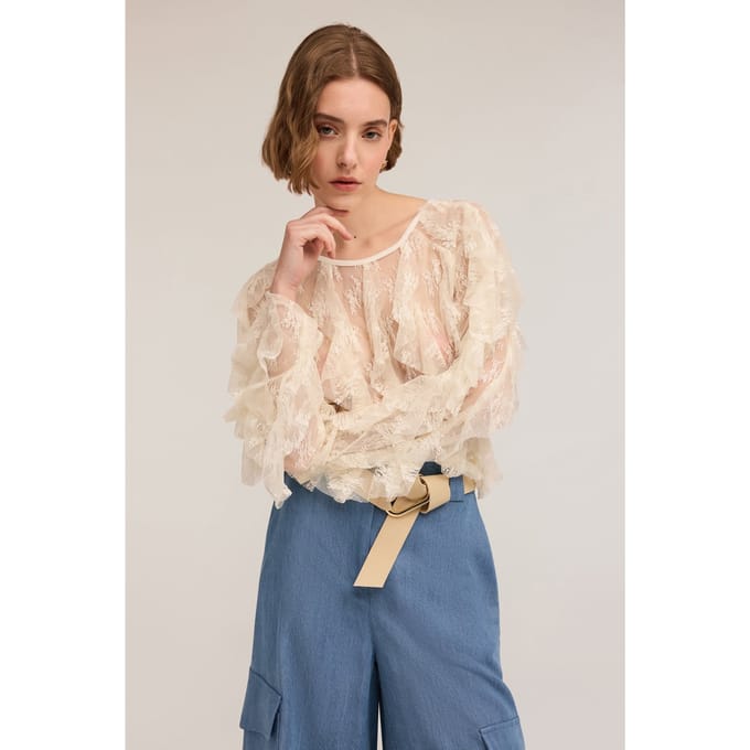 Motivi Long-sleeved Lace Blouse With Ruching White Taglia: 44 | Magliette intime Outlet | Donna | Bianco
