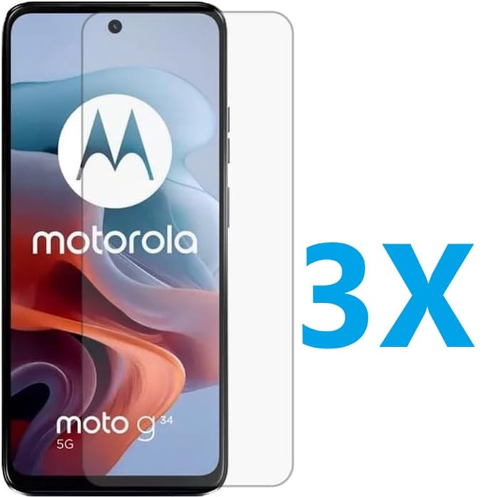 Screenprotector Glas - Tempered Glass Screen Protector Geschikt voor: Motorola Moto G34 - 3x