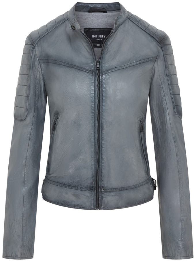 Dames Grijs Retro Gewatteerd Leren Bikerjack - Horten