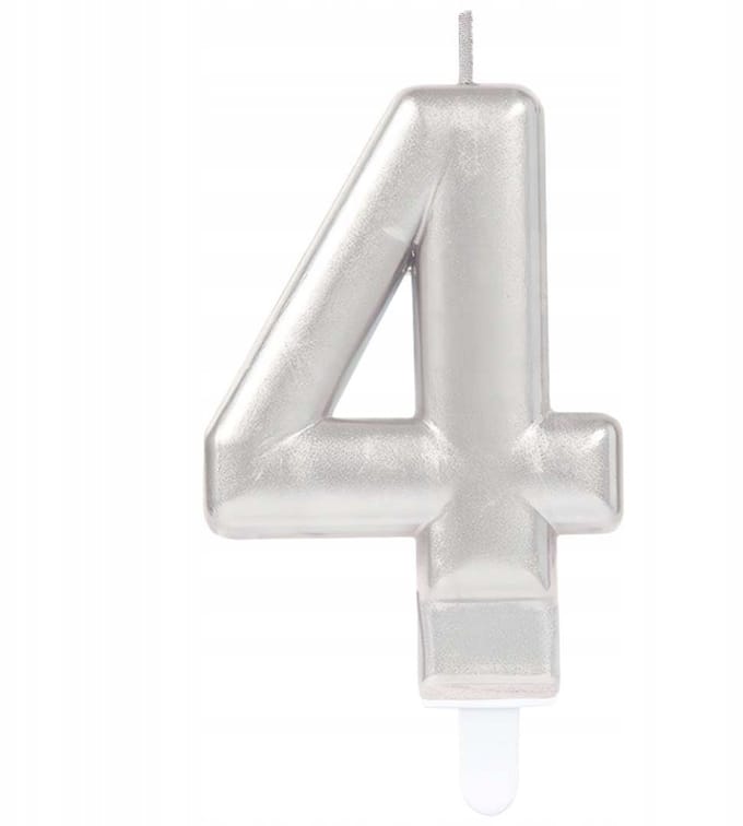 Zilveren Kaars Cijfer 4 Sparkling Celebrations - 9.3 cm