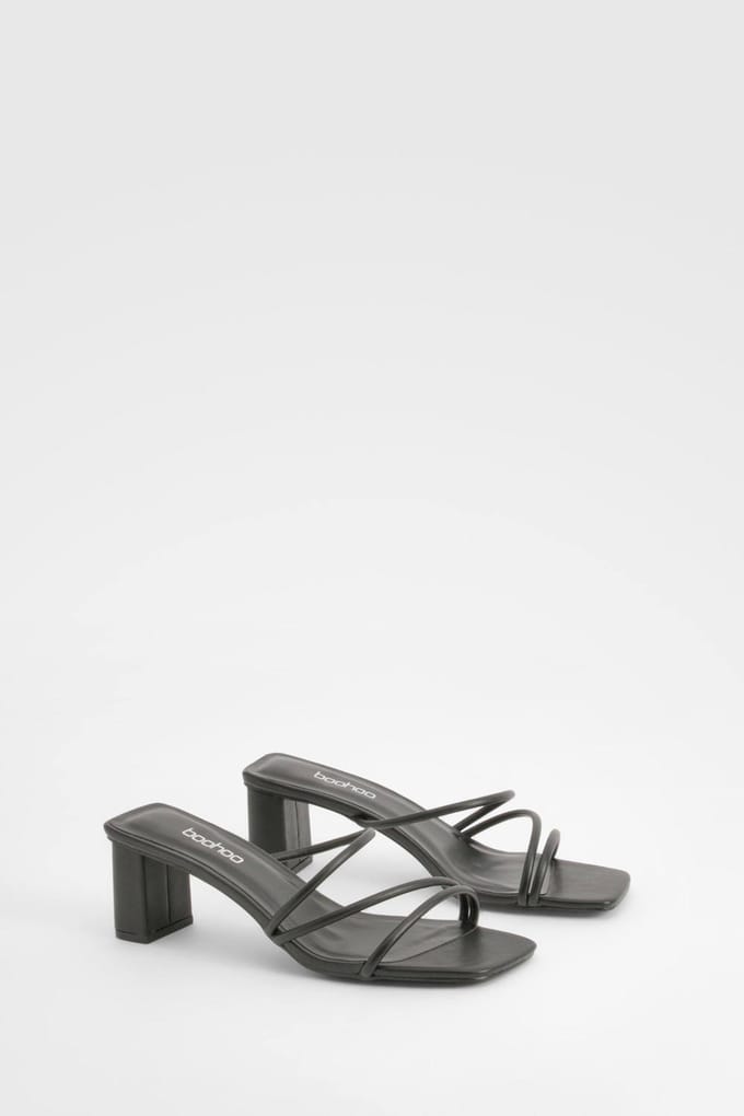 boohoo Dames Strappy Mule met lage blokhakken | Black | Maat: 3