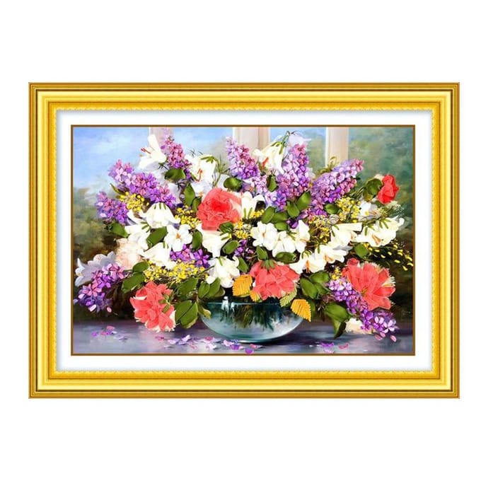 Lintborduurset Bloemen Cross Stitch Kit DIY Schilderen 50x70cm veelkleurig