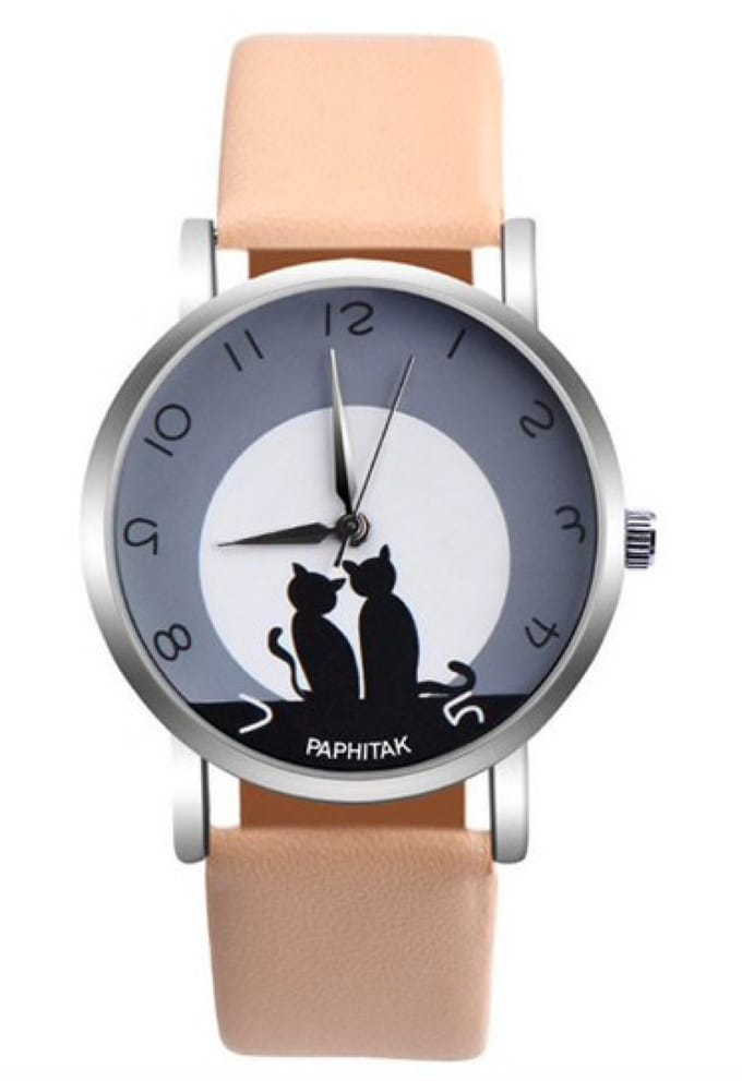 Hidzo Horloge Paphitak Katten - Ø 37 mm - Creme - Kunstleer