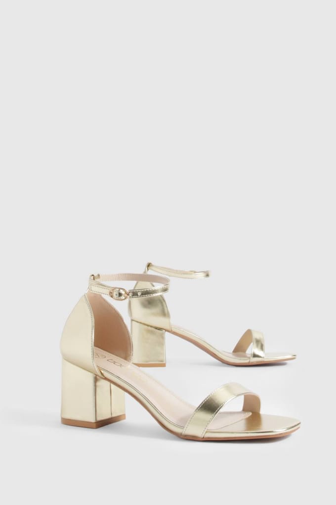 boohoo Dames Low Block Metallic Barely There Heels | Goud | Maat: 41