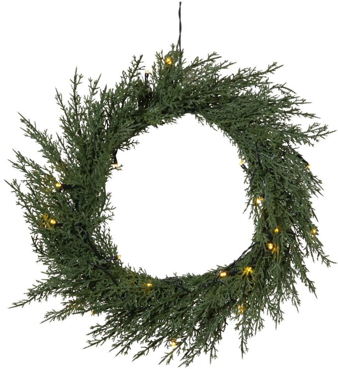 Star Trading Kunstkerstkrans 'Thuja' met batterijen + timer, groen, 20 LED's, warm wit, Ø 40cm